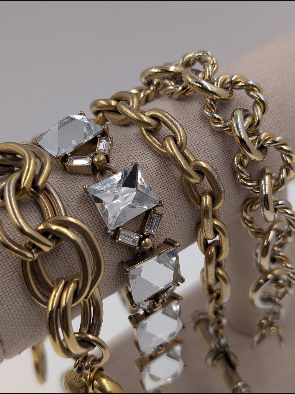 J.Crew Chunky Chain & Crystal Bracelet Lot of 4 Antiqued Gold Tone 7.5 0204